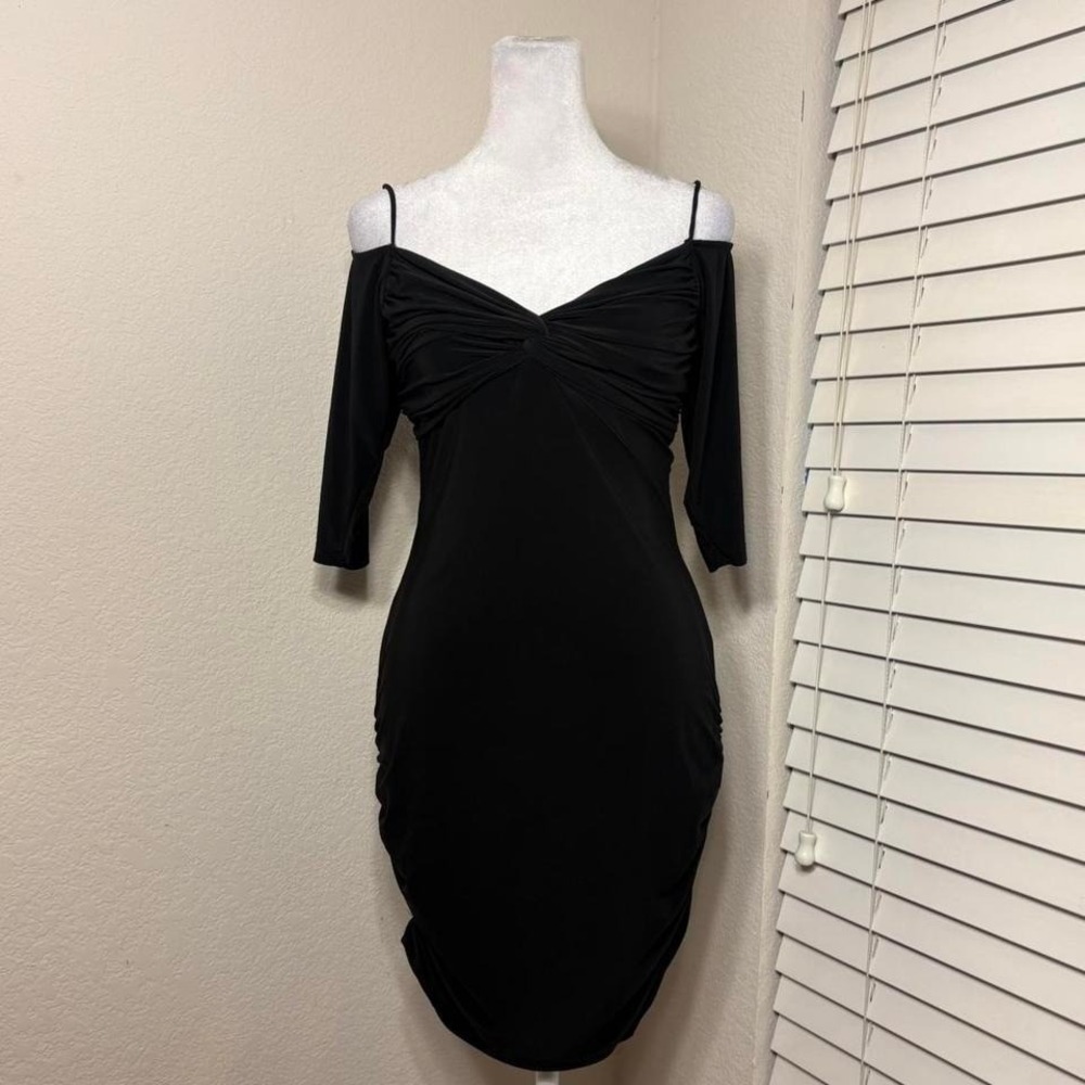 Vintage 90s black off the shoulder sweetheart bodycon black casual minidress L